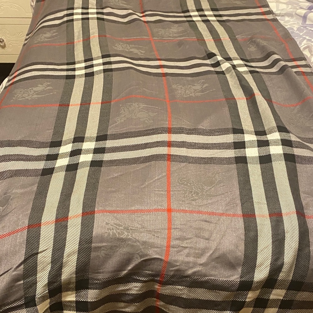 Burberry Gray Plaid scarf/shawl with Black, White & Red Accents - Picture 4 of 5